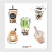 Sticker Kawaii Aquarelle tendance Boba Milk tea (Feuille)