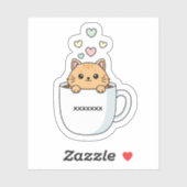 Sticker Kawaii Cat & Coffee Hearts Illustration (Feuille)