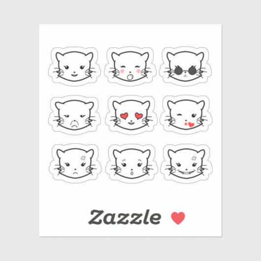 Sticker Kawaii Cat Emoji (Feuille)
