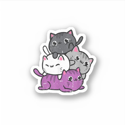 Sticker Kawaii Cat Pile Ace Pride Vintage (Devant)