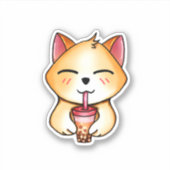 Sticker kawaii chat boire Boba Milk tea (Devant)