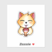 Sticker kawaii chat boire Boba Milk tea (Feuille)