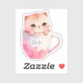 Sticker Kawaii Chat Chibi Rose Blushing (Feuille)