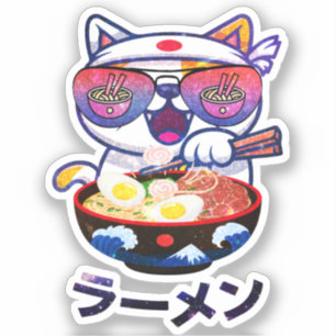 Sticker Kawaii Chat Manger Des nouilles Ramen
