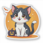 Sticker Kawaii Chat Noir et Blanc – Chibi Halloween (Devant)