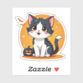 Sticker Kawaii Chat Noir et Blanc – Chibi Halloween (Feuille)