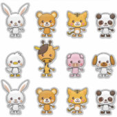 Sticker Kawaii Chat Rabbit Tiger Cochon Ours Canard Animau (Devant)