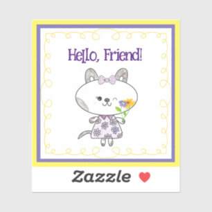Sticker Kawaii Chat Winking Bonjour ami