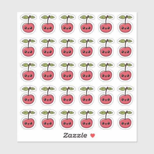 Sticker Kawaii Cherry - Fruit mignon avec visage souriant (Feuille)