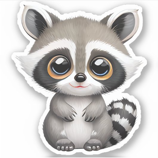 Sticker Kawaii Chibi Cute Baby Raccoon (Devant)