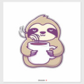 Sticker Kawaii Chibi Sloth avec Mug de café � mignonne Sle (Feuille)