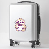 Sticker Kawaii Chibi Sloth avec Mug de café � mignonne Sle (Sur valise)