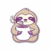 Sticker Kawaii Chibi Sloth avec Mug de café � mignonne Sle (Devant)
