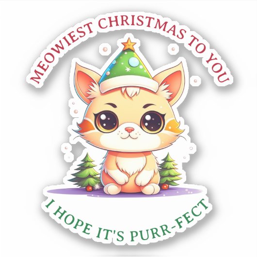 Sticker Kawaii Christmas Kitten Pun chat de vacances (Devant)