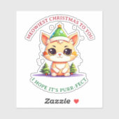 Sticker Kawaii Christmas Kitten Pun chat de vacances (Feuille)