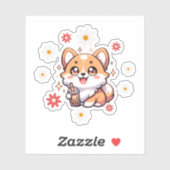 Sticker Kawaii Cute Corgi Boba Milk Tea (Feuille)