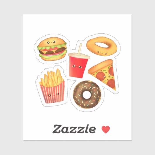 Sticker Kawaii Cute Junk Food (Feuille)