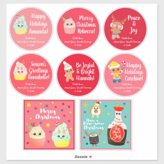 Sticker Kawaii de Noël couleur mignonne (Feuille)