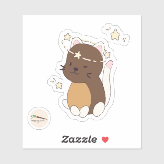 Sticker Kawaii Doodle Kitty Star contondant (Feuille)