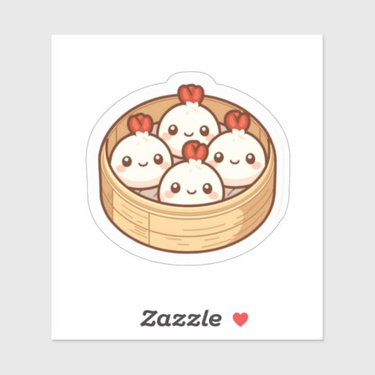Sticker Kawaii Dumpling Panier en Bambou Art   (Feuille)