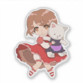 Sticker Kawaii fille avec Kitty Plush (Devant)