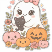 Sticker Kawaii Ghost Halloween Chat noir Citrouille Chat c (Devant)