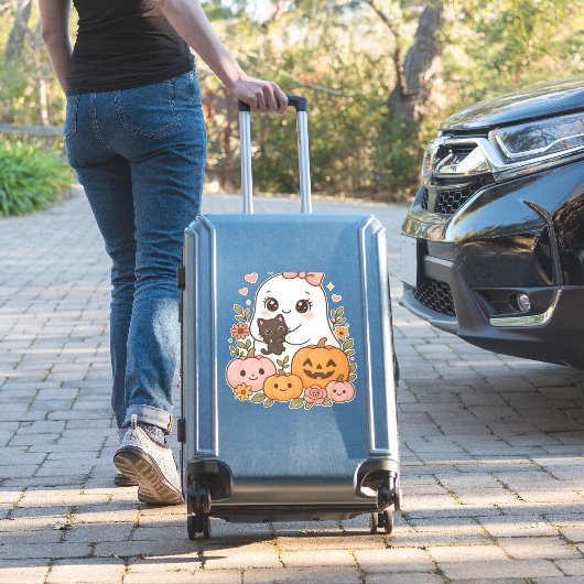 Sticker Kawaii Ghost Halloween Chat noir Citrouille Chat c (Valise Insitu)