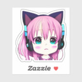 Sticker Kawaii Girl avec casque sur (Feuille)