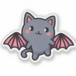 Sticker Kawaii Gray Bat Cat - Adorable Flying Kitten