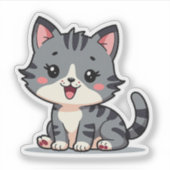 Sticker Kawaii Grey Tabby Kitten - Pose couché (Devant)