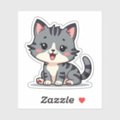 Sticker Kawaii Grey Tabby Kitten - Pose couché (Feuille)