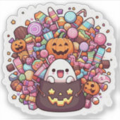 Sticker Kawaii Halloween Candy Vinyl Cute Ghost & Citrouil (Devant)