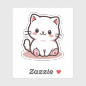 Sticker Kawaii Kitten blanc avec joues roses (Feuille)