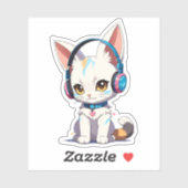 Sticker Kawaii Kitten dans casque élégant (Feuille)
