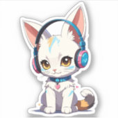 Sticker Kawaii Kitten dans casque élégant (Devant)