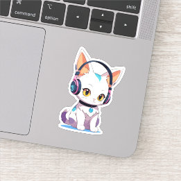 Sticker Kawaii Kitten dans les écouteurs à robes