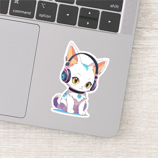 Sticker Kawaii Kitten dans les écouteurs à robes (Détail)
