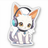 Sticker Kawaii Kitty dans les casques stylés (Devant)