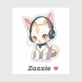Sticker Kawaii Kitty dans les écouteurs à robes (Feuille)