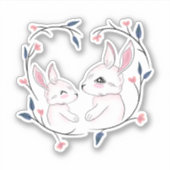Sticker kawaii maman lapin et son bébé avec des fleurs (Devant)