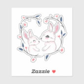 Sticker kawaii maman lapin et son bébé avec des fleurs (Feuille)
