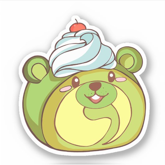 Sticker Kawaii Matcha Swiss Roll Bear Cake (Devant)