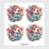 Sticker Kawaii Mermaid (Feuille)