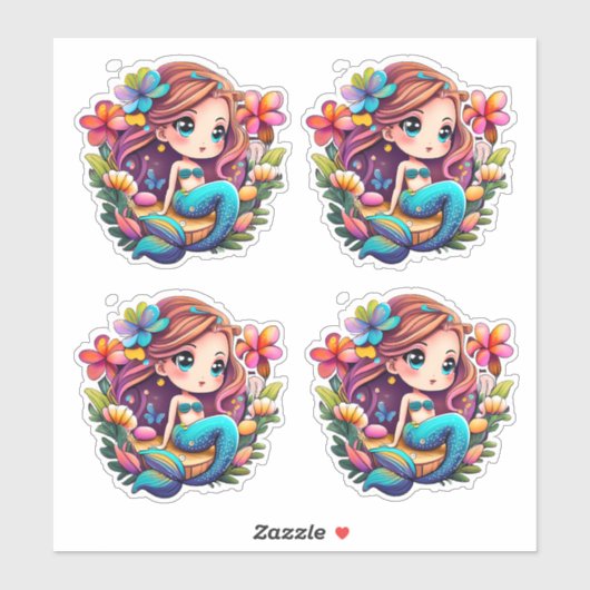 Sticker Kawaii Mermaid (Feuille)