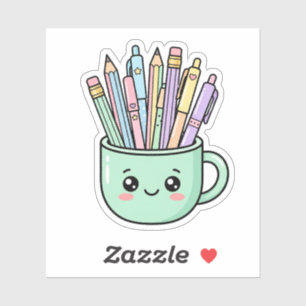 Sticker Kawaii Mug de Café Crayons Prof Merci G