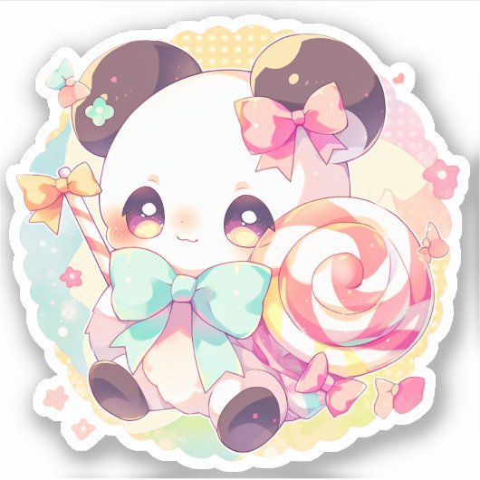 Sticker Kawaii Panda aime la lollipop (Devant)