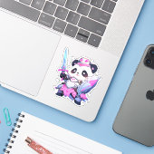 Sticker Kawaii Panda - Chevalier Saint-Coeur (Ordinateur portable avec iPhone)