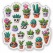 Sticker Kawaii Plante Posé Mélange Multi Couleur (Devant)
