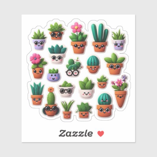 Sticker Kawaii Plante Posé Mélange Multi Couleur (Feuille)