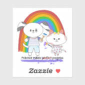 Sticker Kawaii pup & kitty Practice fait des progrès (Feuille)